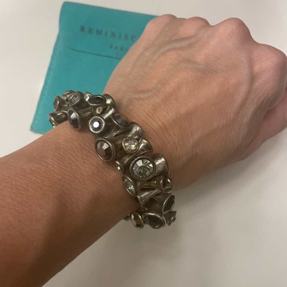 Reminiscence Paris Silver Black Grey Stretch Rocker Bracelet